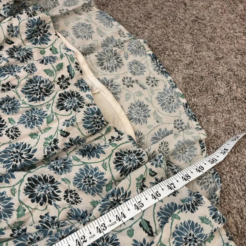 Japna Floral Midi Dress Large 100% Viscose Blue Cream Boho Block Print V-Neck L - Picture 6 of 11